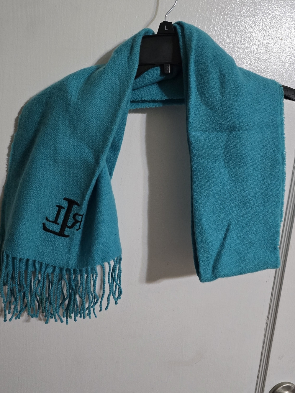 Turquoise Scarf with Embroidered Monogram - Designer Style